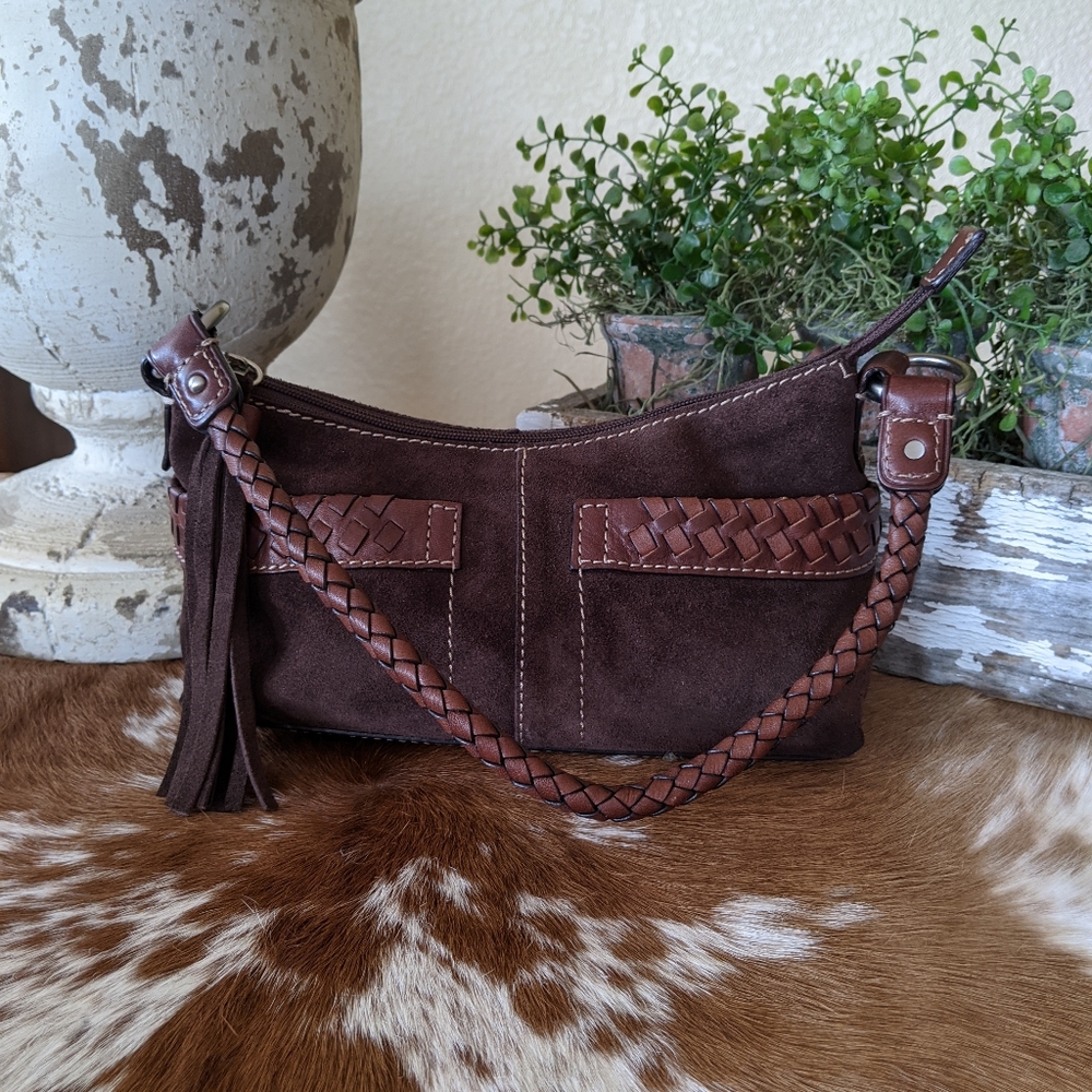 Fossil Suede Leather Baguette Tassel Zip Pull